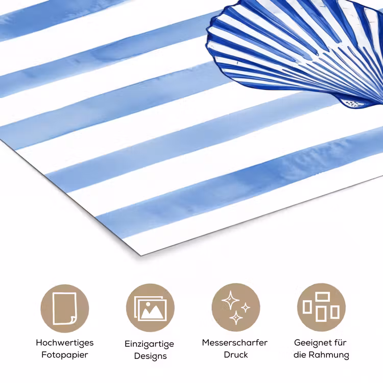 Vier schelpen - Blauw - Wit - Strepen poster papier klein -tcloseup_DE