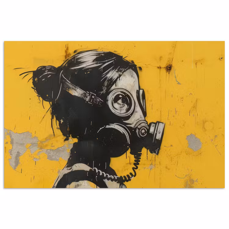 Vintage - Street art - Meisje - Masker - Geel - Banksy poster papier klein -3d