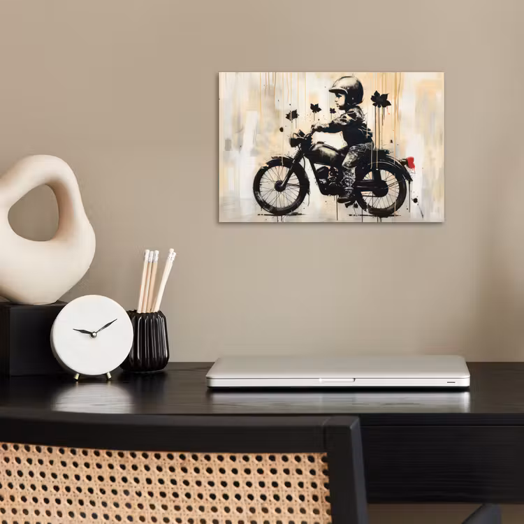 Vintage - Street art - Motor - Jongen - Graffiti - Zwart - Banksy poster papier klein -sfeer1
