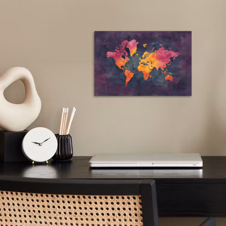 Paars - Warm - Wereldkaart poster papier klein -sfeer1