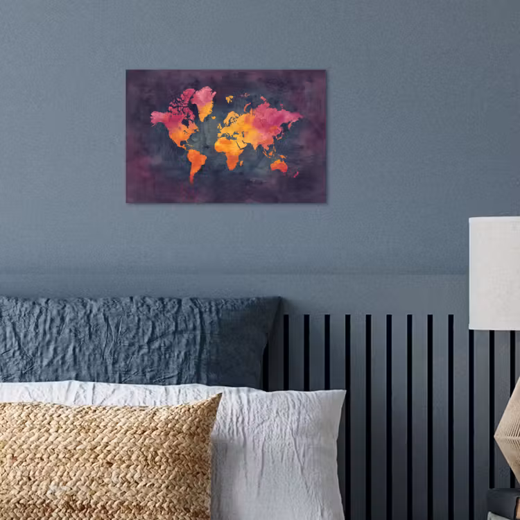 Paars - Warm - Wereldkaart poster papier klein -sfeer2