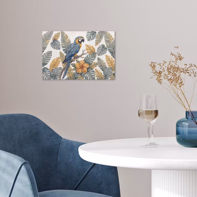Vogel - Tak - Natuur - Mozaïek - Blauw poster papier klein -sfeer3