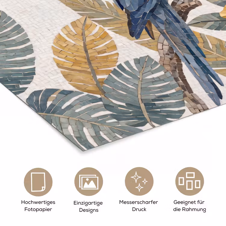 Vogel - Tak - Natuur - Mozaïek - Blauw poster papier klein -tcloseup_DE