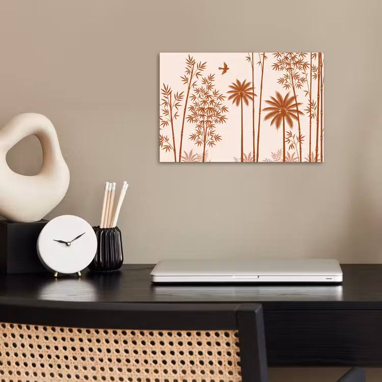 Vogel - Boom - Tropisch - Minimalistisch - Bruin poster papier klein -sfeer1