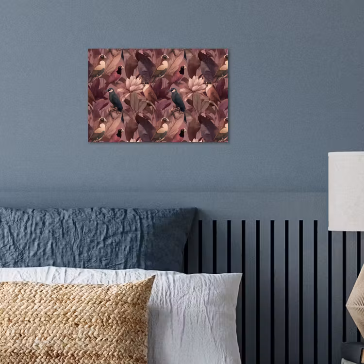Vogels - Bladeren - Roze poster papier klein 62 -sfeer2