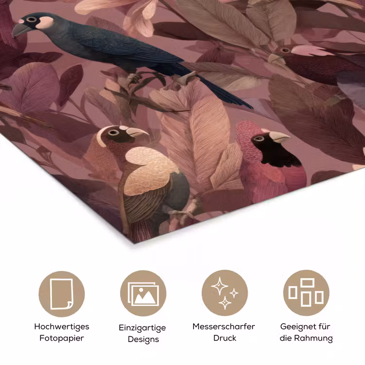 Vogels - Bladeren - Roze poster papier klein 62 -tcloseup_DE