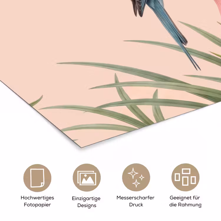 Vogel - Bloem - Natuur - Roze poster papier klein -tcloseup_DE