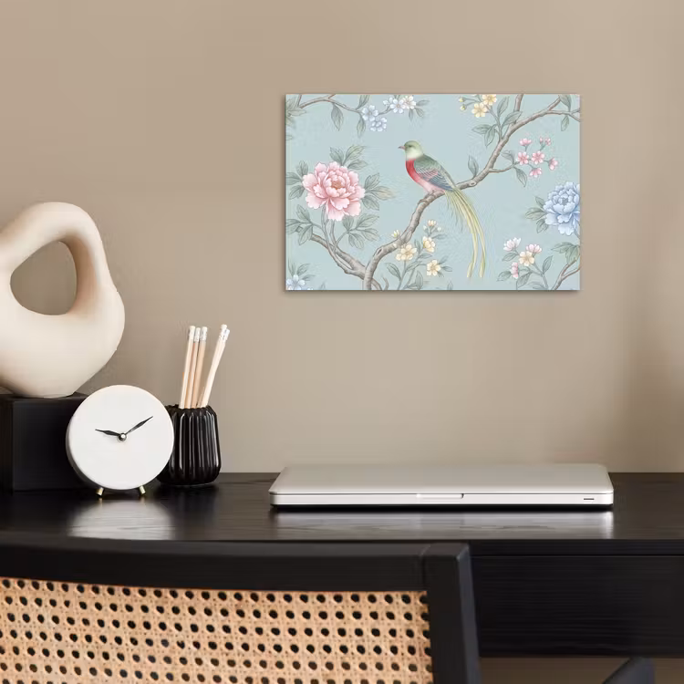 Vogel - Bloemen - Kleurrijk poster papier klein -sfeer1