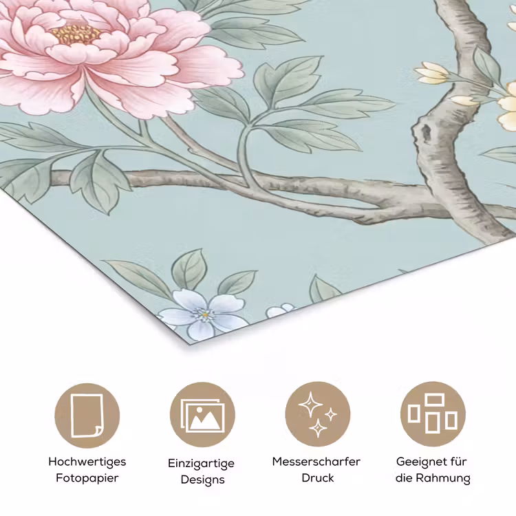 Vogel - Bloemen - Kleurrijk poster papier klein -tcloseup_DE