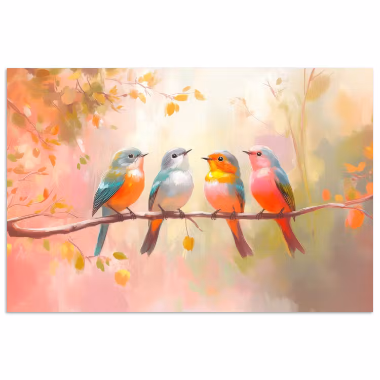 Vogels - Kleurrijk - Tak poster papier klein -3d