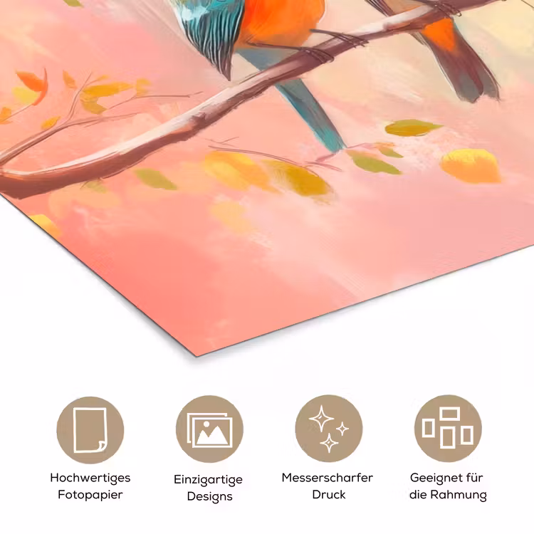 Vogels - Kleurrijk - Tak poster papier klein -tcloseup_DE
