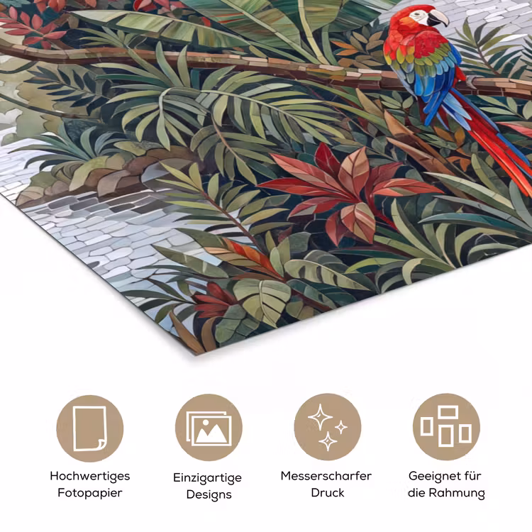 Vogel - Jungle - Natuur - Mozaïek - Groen poster papier klein -tcloseup_DE