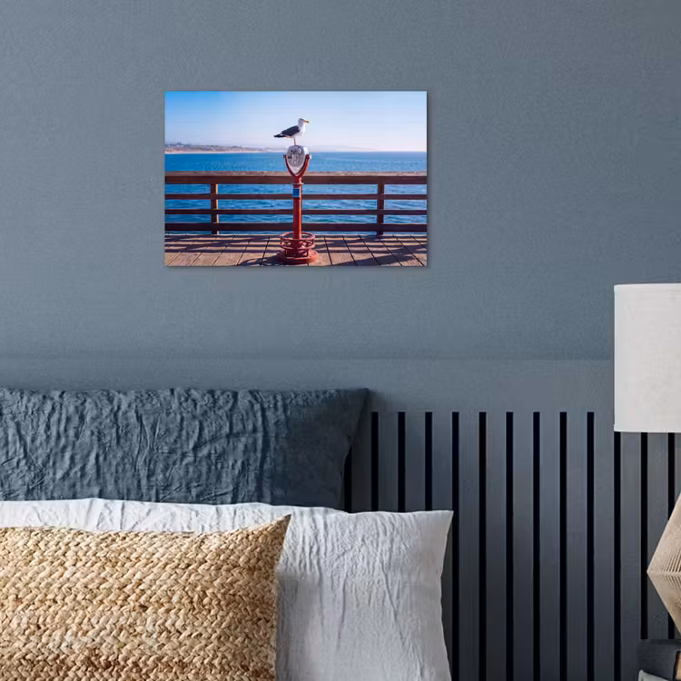 Vogel - Verrekijker - Kust - Zee - Blauw poster papier klein -sfeer2