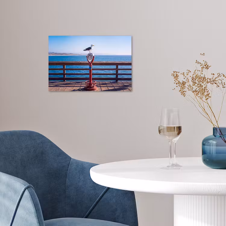 Vogel - Verrekijker - Kust - Zee - Blauw poster papier klein -sfeer3