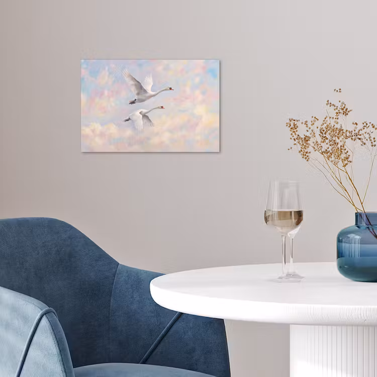 Vogel - Vliegend - Lucht - Modern - Pastel poster papier klein -sfeer3