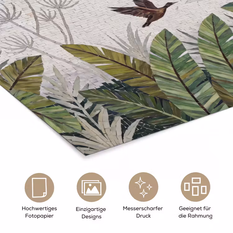 Vogel - Vliegend - Tropisch - Mozaïek - Groen poster papier klein -tcloseup_DE