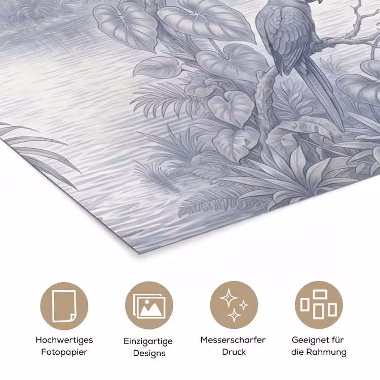 Vogel - Rivier - Tropisch - Illustratie - Blauw poster papier klein -tcloseup_DE