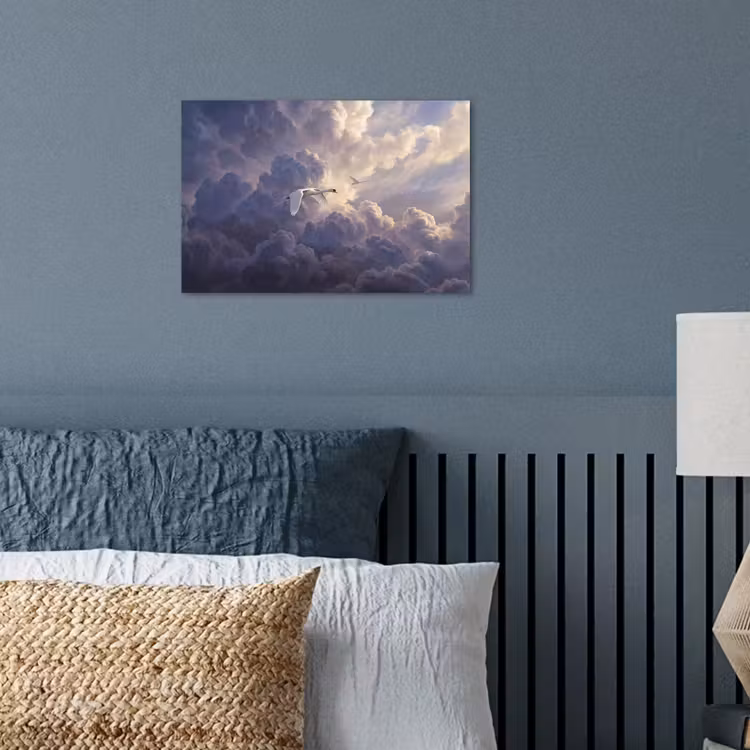 Vogel - Vliegend - Natuur - Wit - Wolken poster papier klein -sfeer2