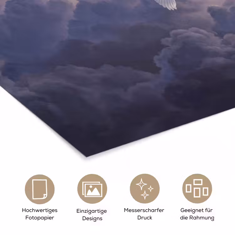 Vogel - Vliegend - Natuur - Wit - Wolken poster papier klein -tcloseup_DE