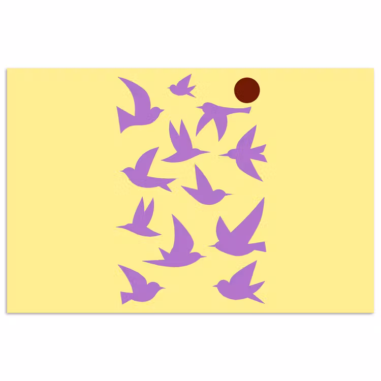 Vogels - Cirkel - Geel - Beweging poster papier klein -3d