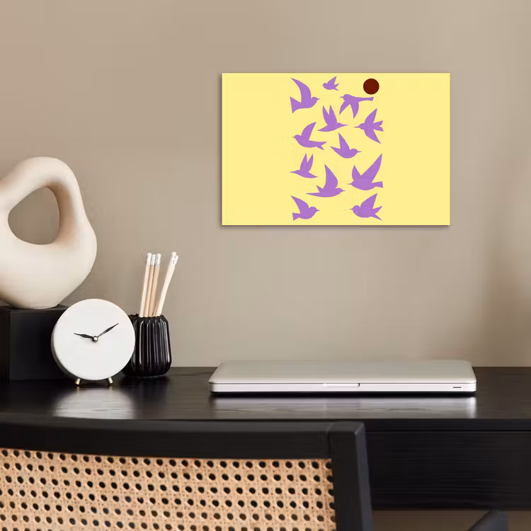 Vogels - Cirkel - Geel - Beweging poster papier klein -sfeer1