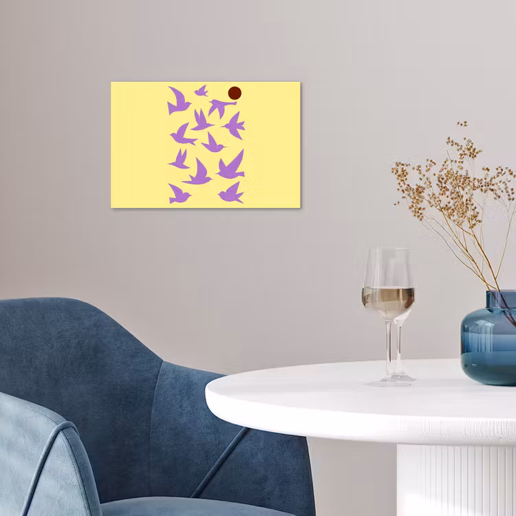 Vogels - Cirkel - Geel - Beweging poster papier klein -sfeer3