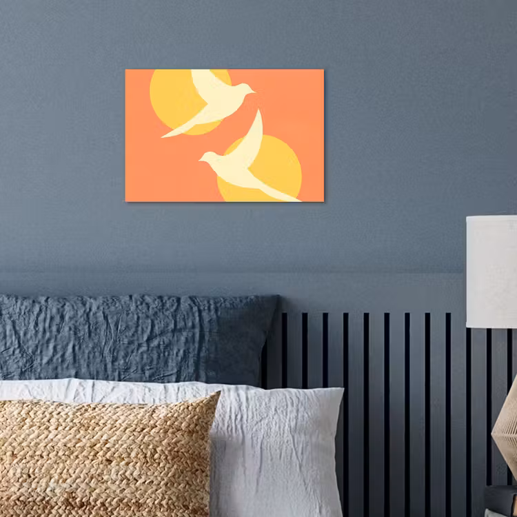 Vogels - Cirkels - Geel poster papier klein -sfeer2