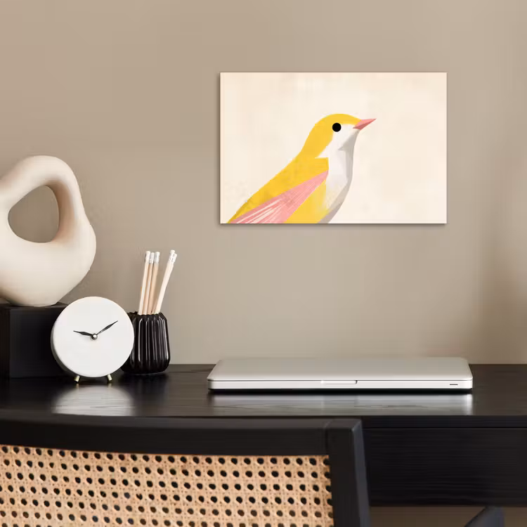 Vogel - Minimalistisch - Geel poster papier klein -sfeer1