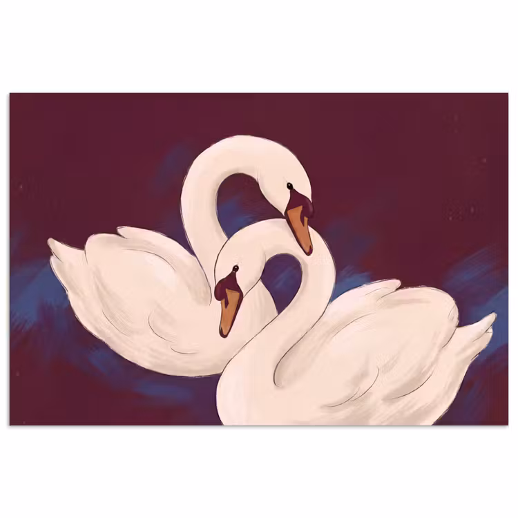 Vogel - Koppel - Liefde - Abstract - Wit poster papier klein -3d
