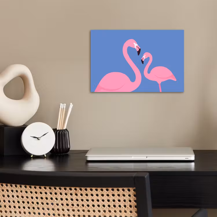 Vogel - Paar - Dieren - Modern - Roze poster papier klein -sfeer1