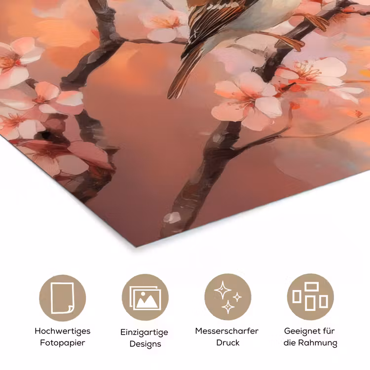 Vogels - Romantic - Bloesemtak poster papier klein -tcloseup_DE