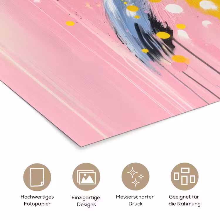 Vogel - Roze - Geel - Blauw poster papier klein -tcloseup_DE