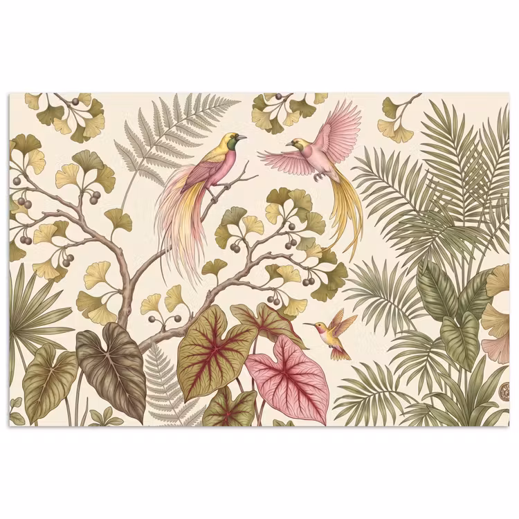 Vogels - Tropisch - Botanisch - Roze poster papier klein -3d