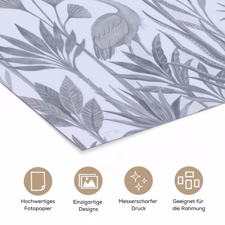Vogel - Tropisch - Illustratie - Blauwgrijs - Natuur poster papier klein -tcloseup_DE