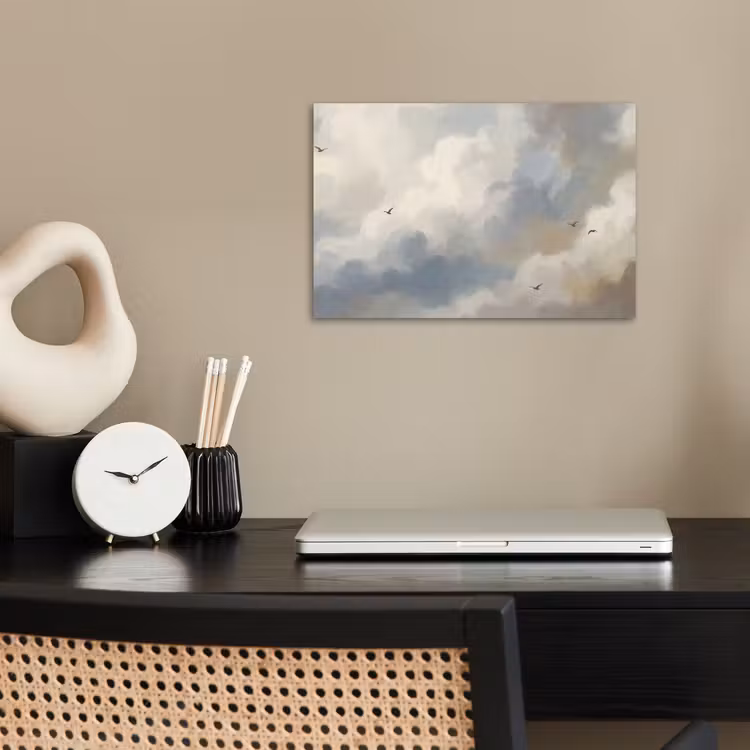 Vogel - Wolken - Natuur - Modern - Grijs poster papier klein -sfeer1