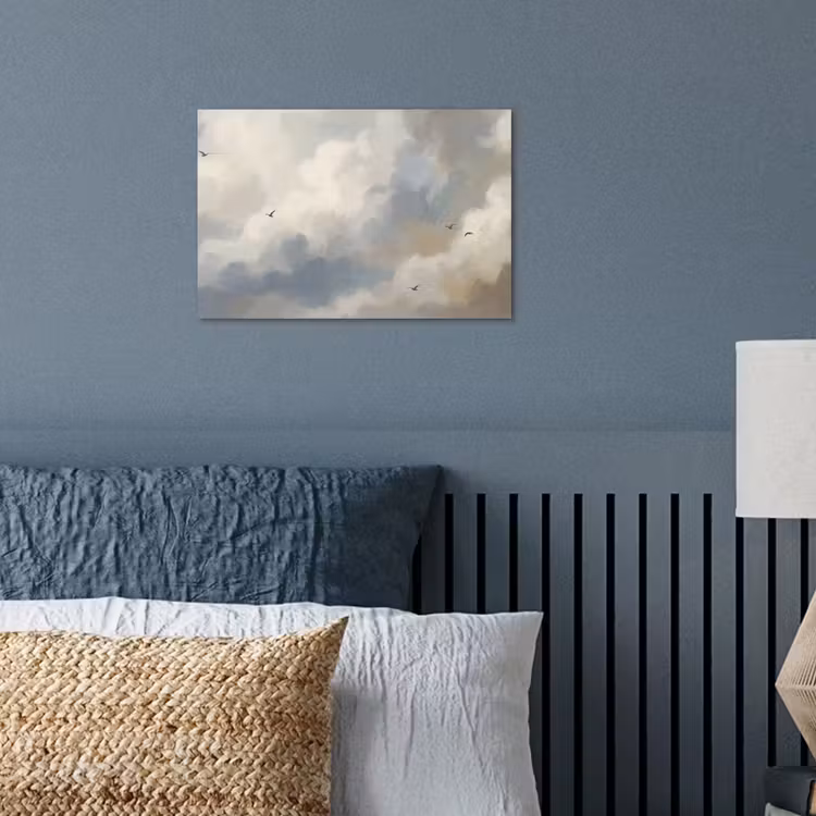 Vogel - Wolken - Natuur - Modern - Grijs poster papier klein -sfeer2