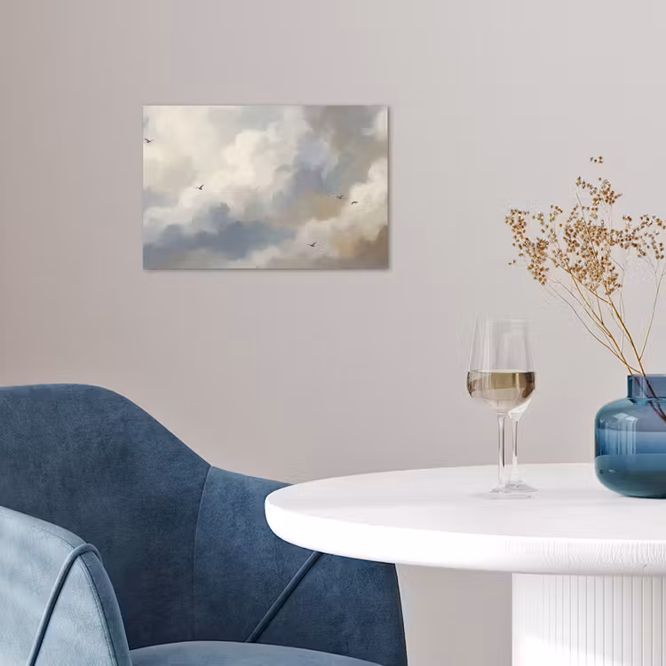 Vogel - Wolken - Natuur - Modern - Grijs poster papier klein -sfeer3