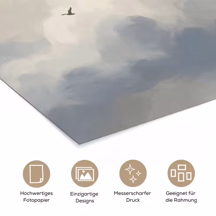 Vogel - Wolken - Natuur - Modern - Grijs poster papier klein -tcloseup_DE