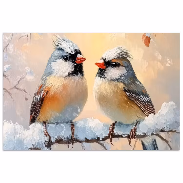Vogels - Tak - Winter - Sneeuw poster papier klein -3d