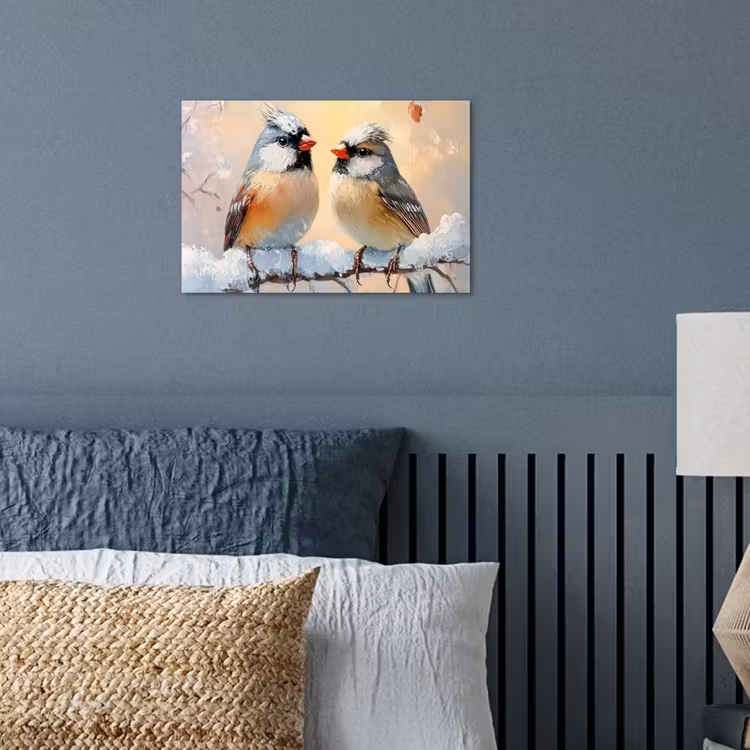 Vogels - Tak - Winter - Sneeuw poster papier klein -sfeer2