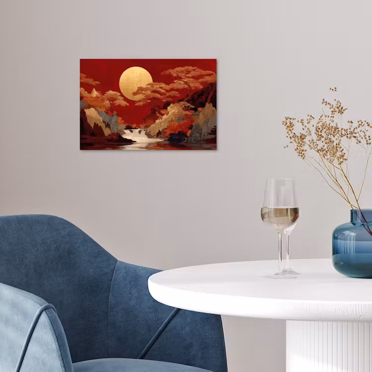 Volle maan - Landschap - Waterval poster papier klein -sfeer3