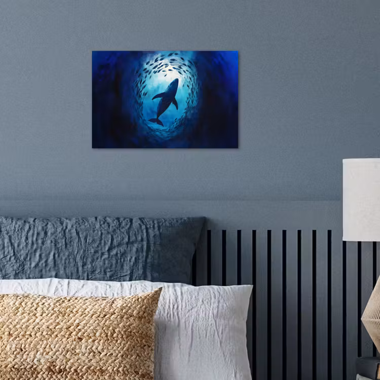 Walvis - Vissen - Donkerblauw poster papier klein -sfeer2