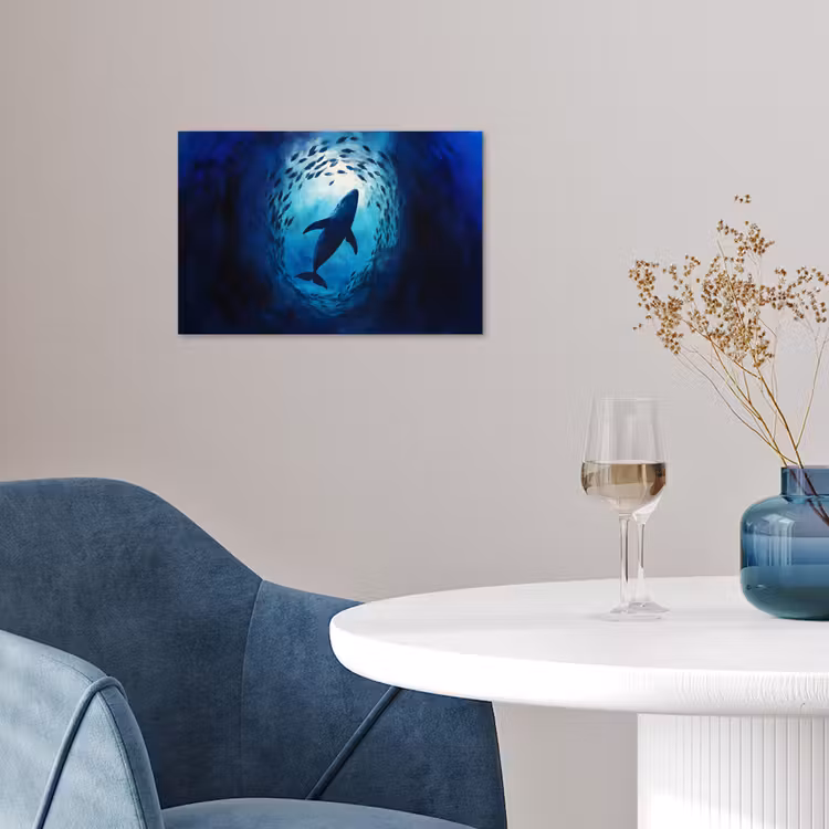 Walvis - Vissen - Donkerblauw poster papier klein -sfeer3