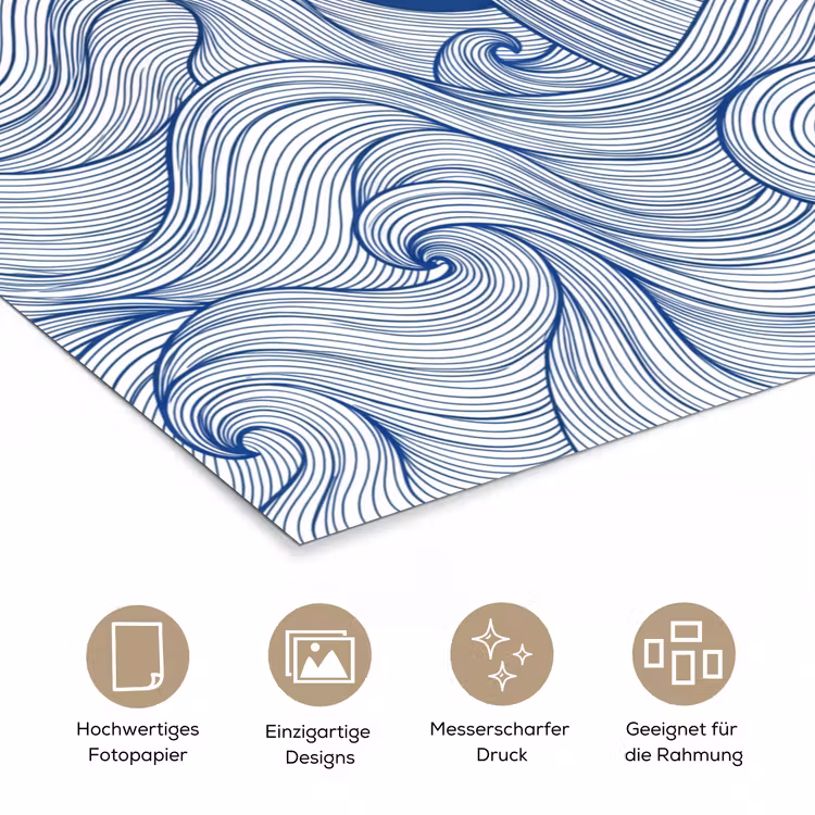 Walvis - Staart - Golven - Lijntekening - Blauw poster papier klein -tcloseup_DE