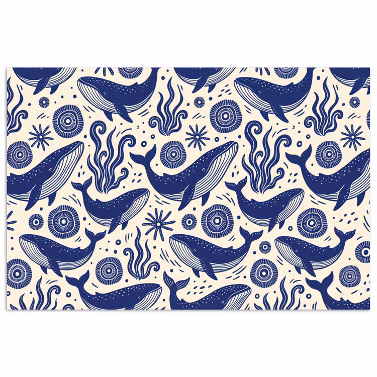 Walvis - Onderwater - Dieren - Abstract - Blauw poster papier klein -3d