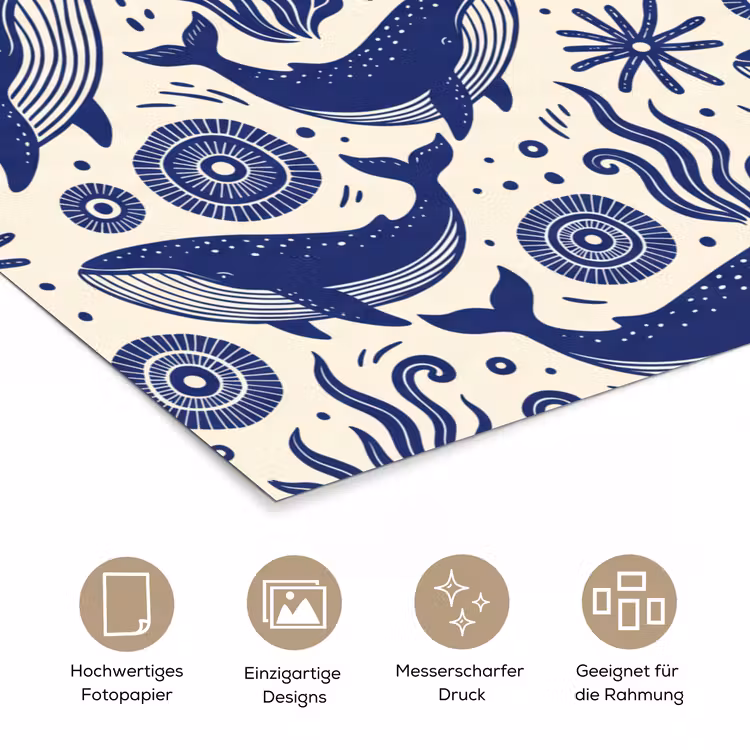 Walvis - Onderwater - Dieren - Abstract - Blauw poster papier klein -tcloseup_DE
