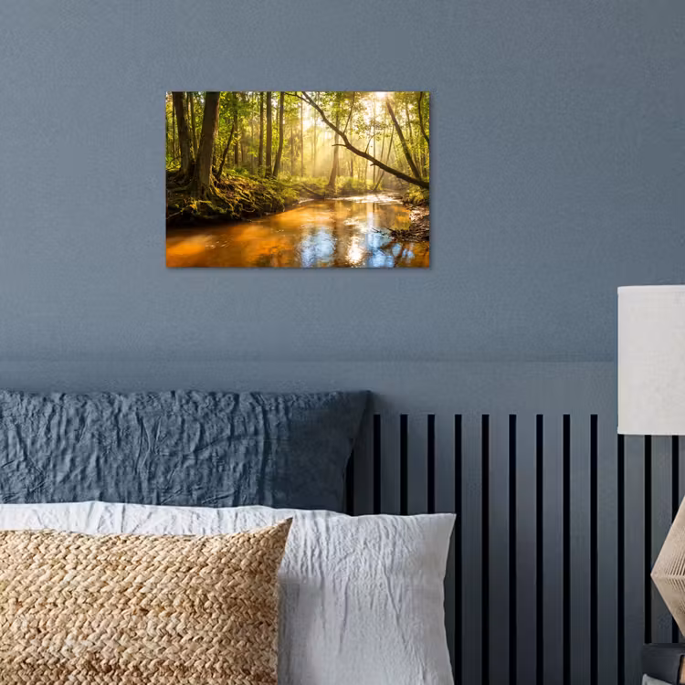 Bos - Beek - Zonlicht - Natuur - Groen poster papier klein -sfeer2