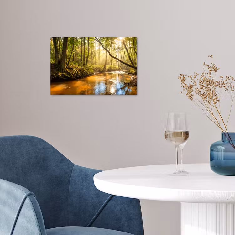 Bos - Beek - Zonlicht - Natuur - Groen poster papier klein -sfeer3