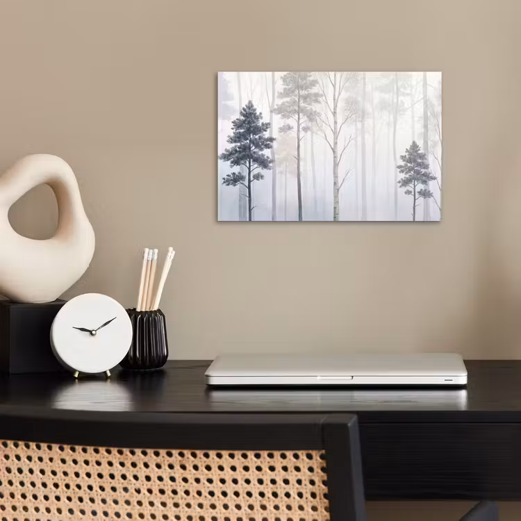 Bos - Bomen - Mist - Natuur - Illustratie - Grijs poster papier klein -sfeer1