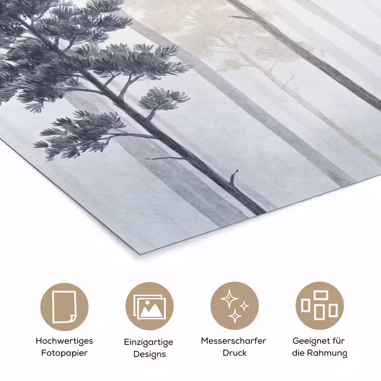 Bos - Bomen - Mist - Natuur - Illustratie - Grijs poster papier klein -tcloseup_DE